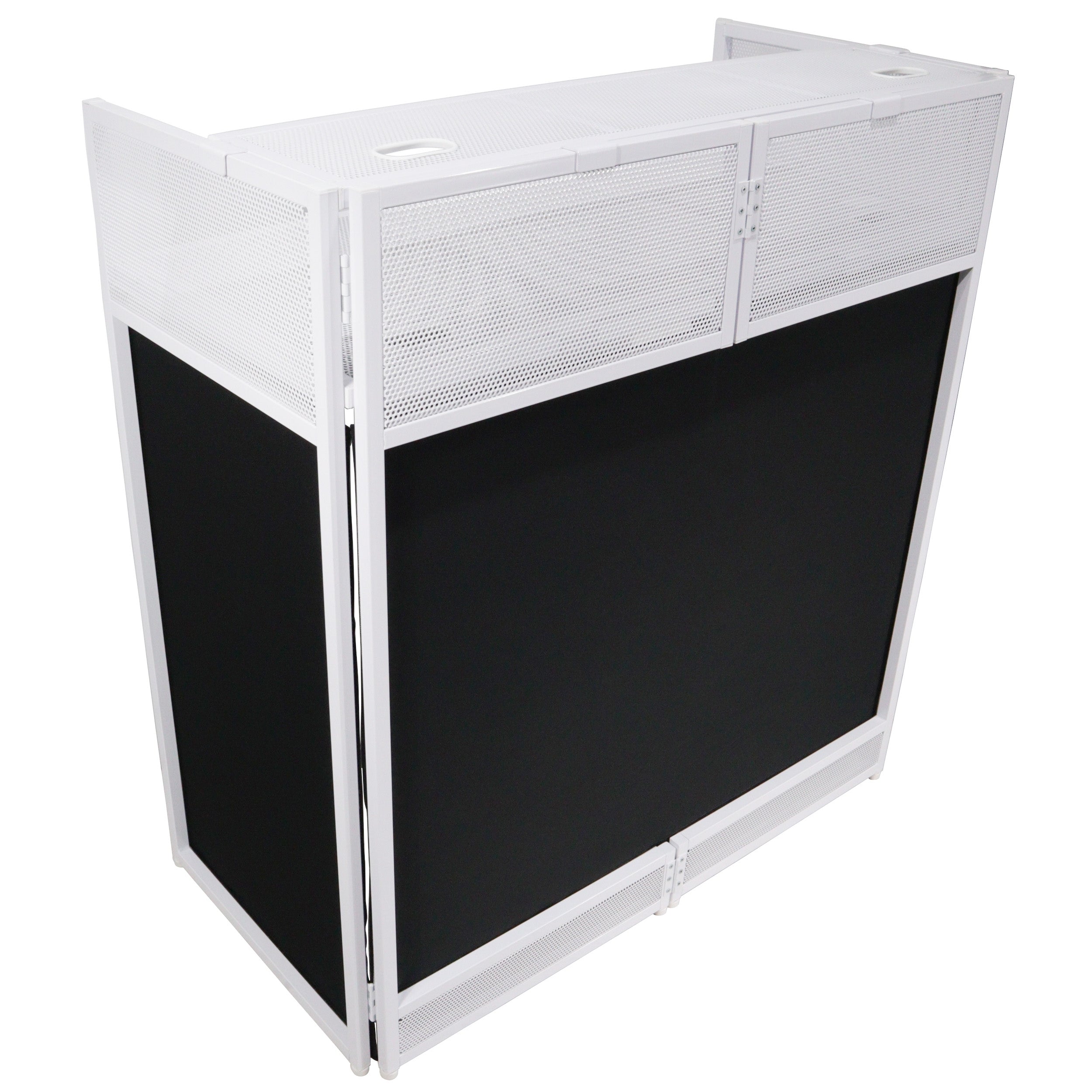 ProX XF-VISTAWHMK2 - VISTA DJ Booth Table Work Station with White Black Scrims and Carrying Bag White Frame