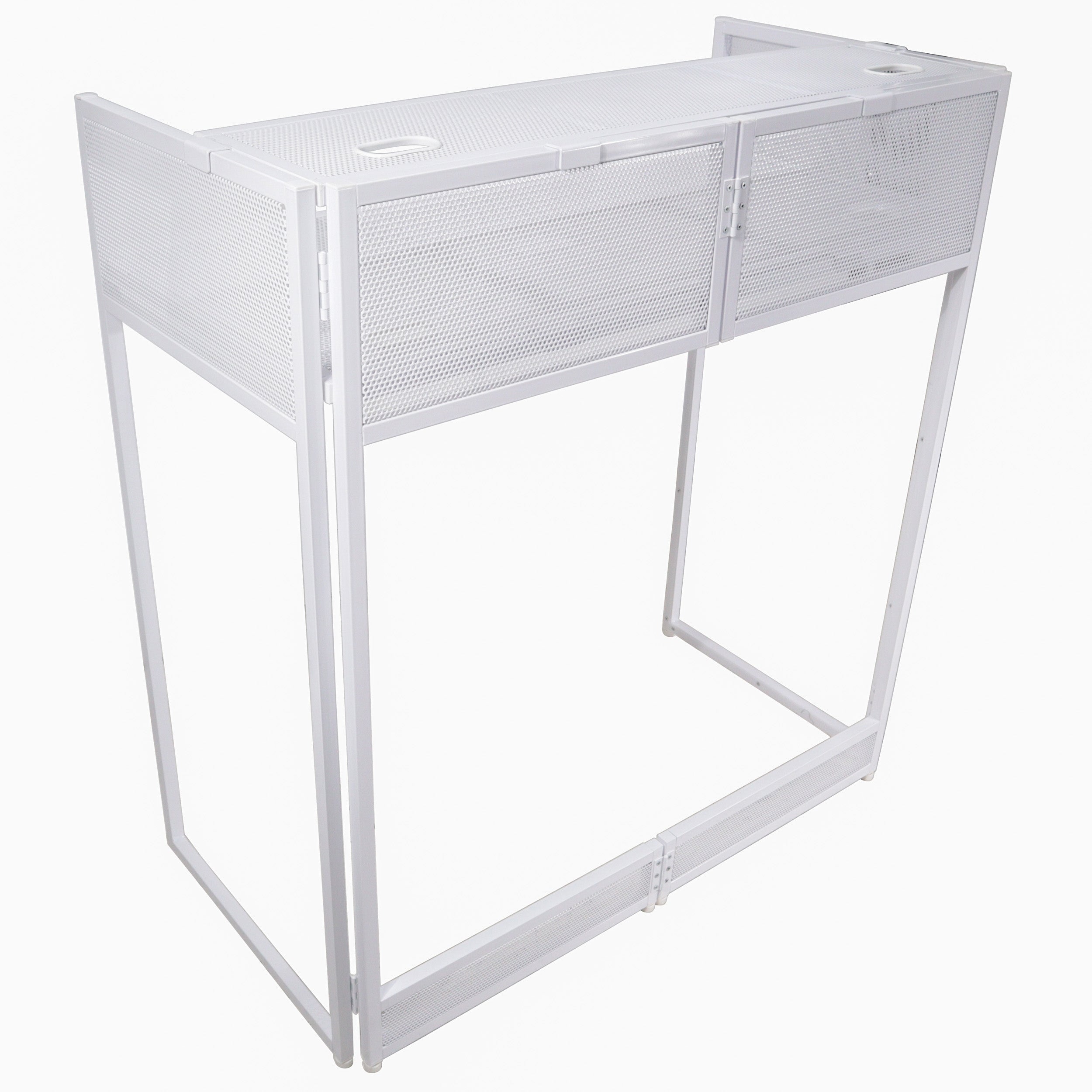 ProX XF-VISTAWHMK2 - VISTA DJ Booth Table Work Station with White Black Scrims and Carrying Bag White Frame