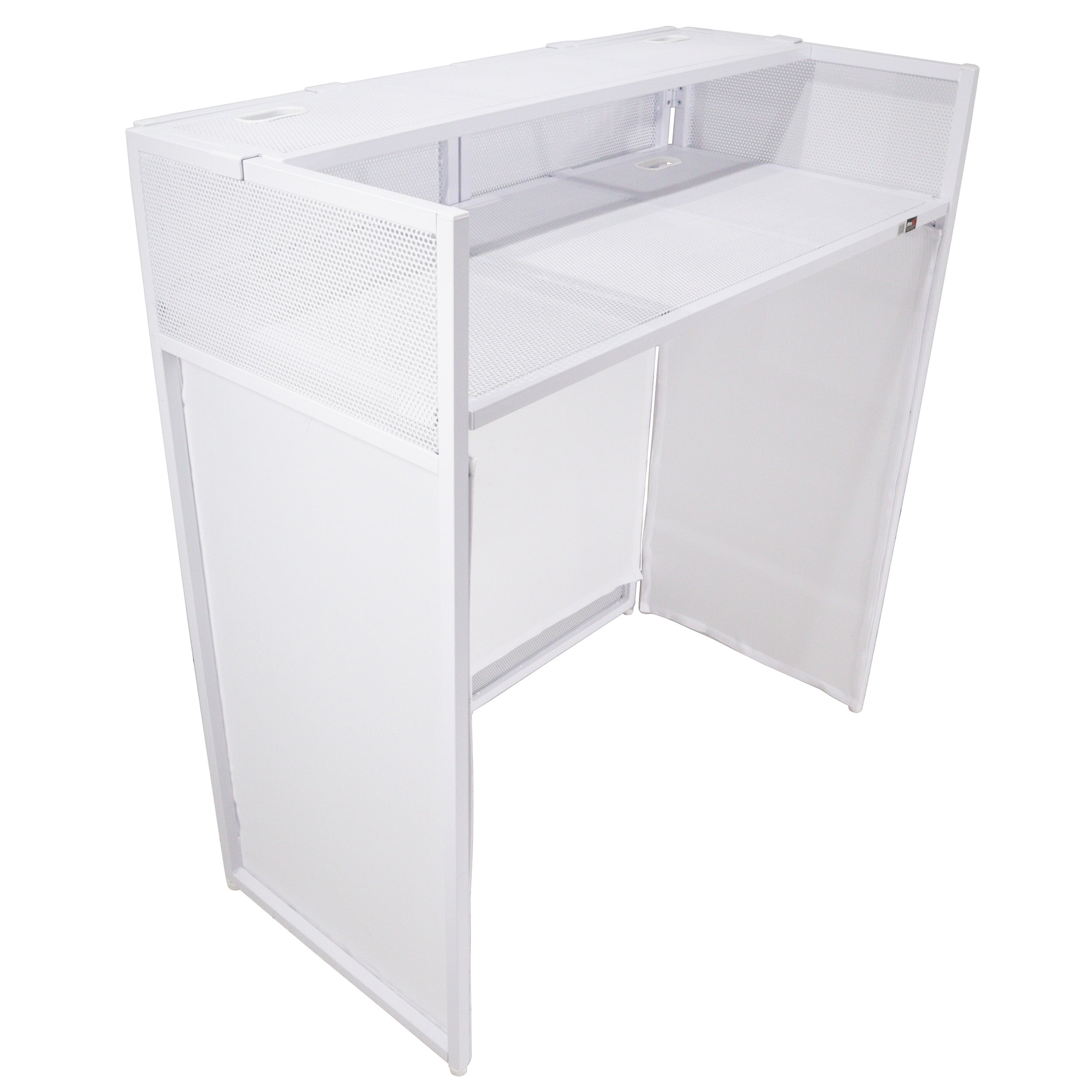 ProX XF-VISTAWHMK2 - VISTA DJ Booth Table Work Station with White Black Scrims and Carrying Bag White Frame