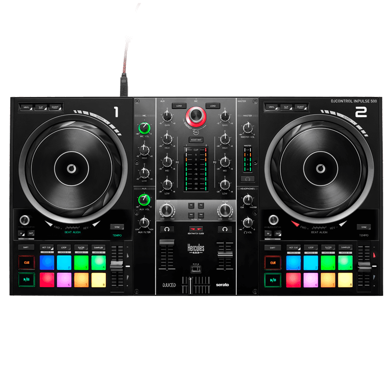 Hercules DJ Control Inpulse 500 - 2-Channel DJ Controller for Djuced & Serato with built in light guides for learning DJs..