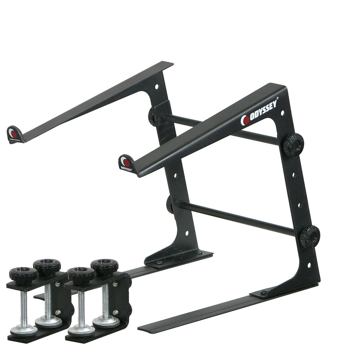 Odyssey LSTAND - BLACK LAPTOP/GEAR L STAND WITH TABLE/CASE CLAMPS.
