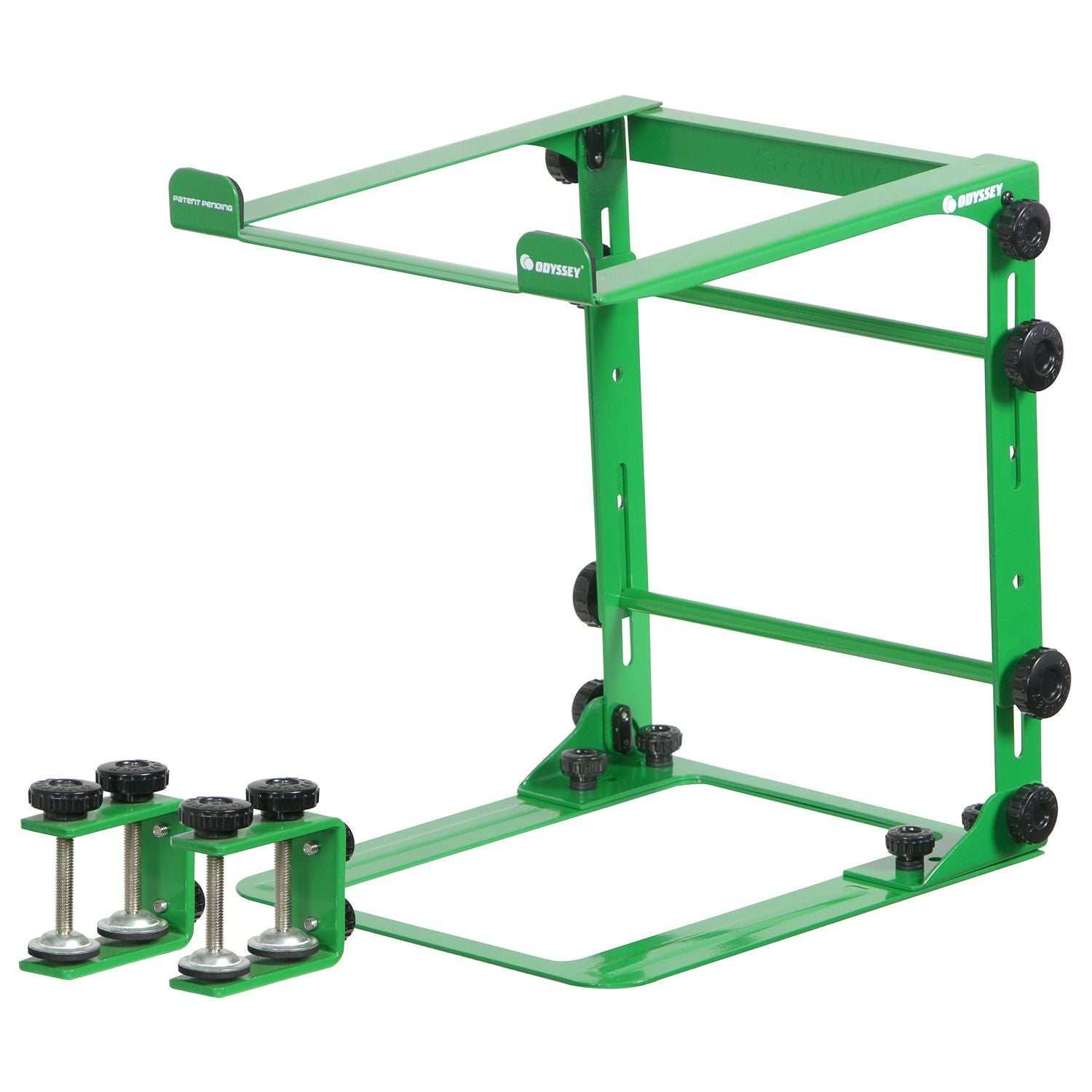 Odyssey LSTANDMGRN - Designer DJ Series Green L-Stand Mobile Folding Laptop/gear Stand with Table/case Clamps