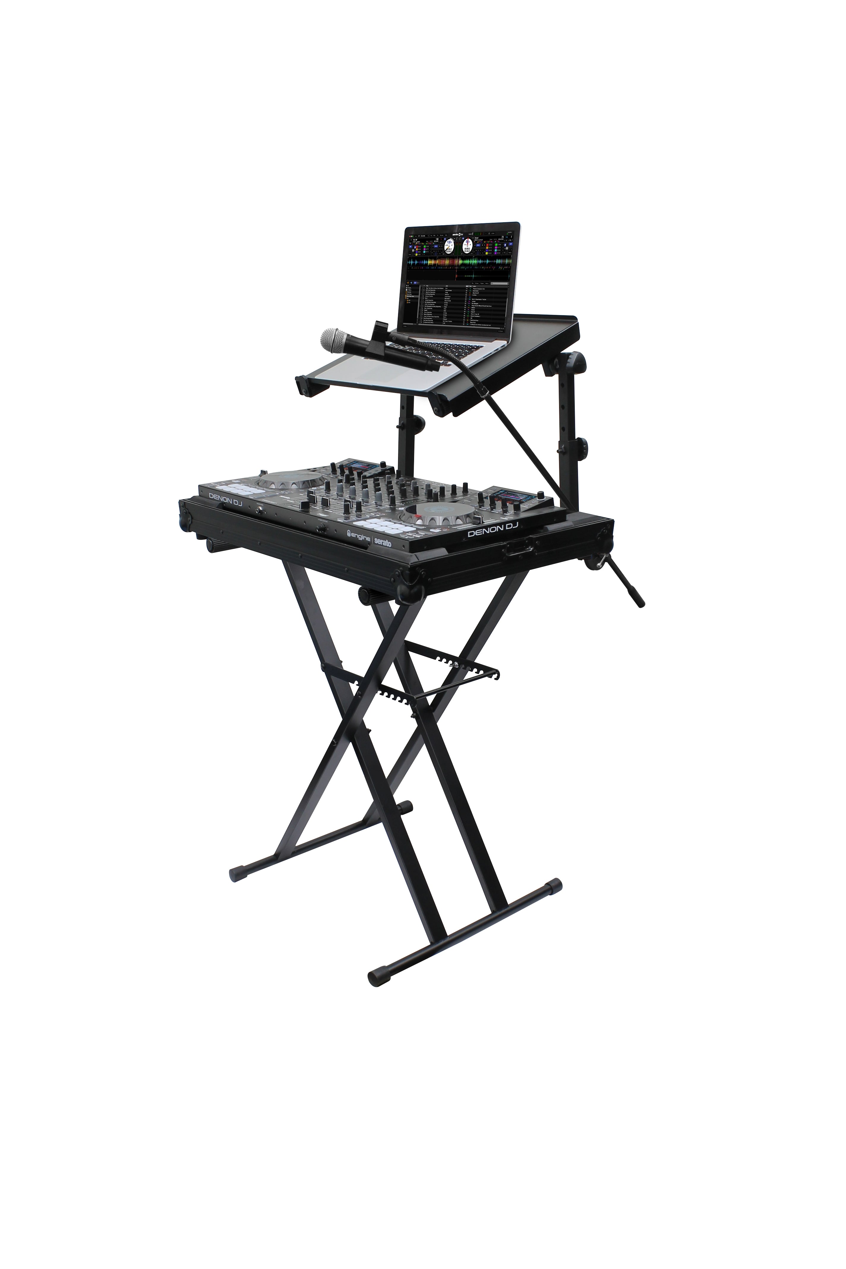 Odyssey LTBXS2MTCP - X-Stand Combo Pack Dual Tier Heavy-Duty Folding Stand with Microphone Boom and Laptop/Gear Shelf