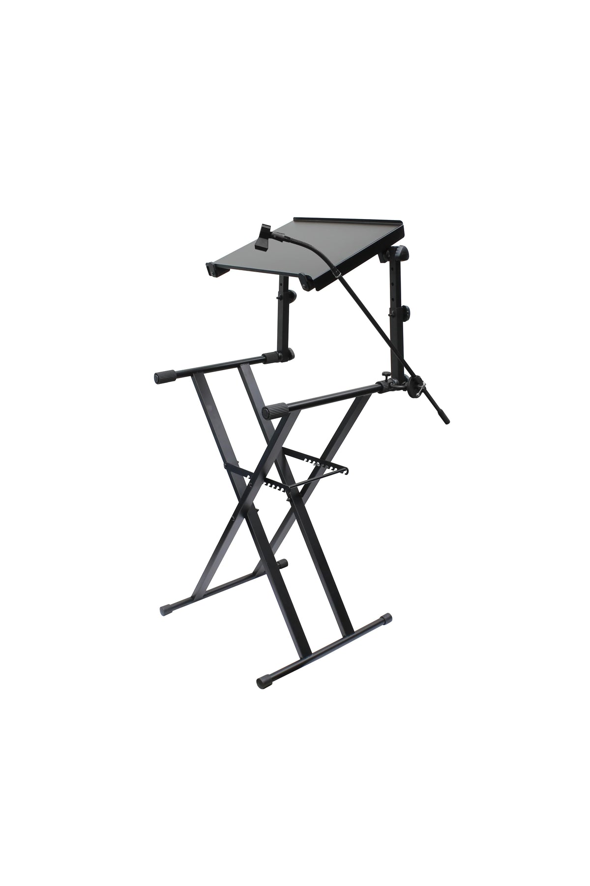 Odyssey LTBXS2MTCP - X-Stand Combo Pack Dual Tier Heavy-Duty Folding Stand with Microphone Boom and Laptop/Gear Shelf.