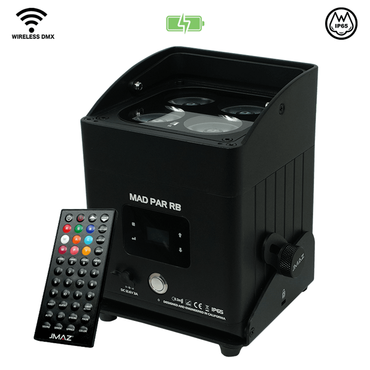 JMAZ MAD PAR RB - 80W RGBAL+C LED Swappable Battery Powered Outdoor Uplight.
