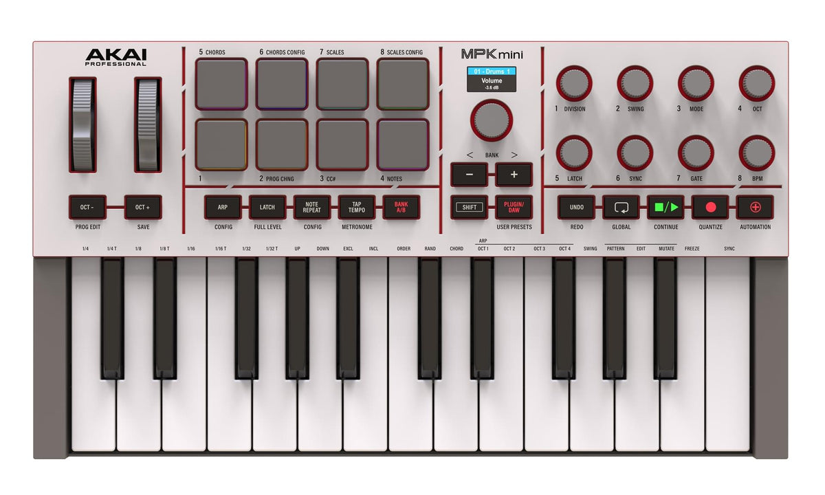 Akai MPK Mini IV - Compact Keyboard and PAD/MIDI Controller (White).