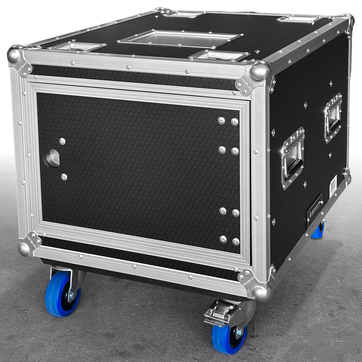 Odyssey OPSR08UW - Odyssey Professional 8U Black Hex Board Slam Rack with Casters.