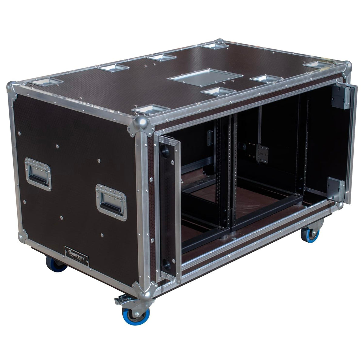 Odyssey OPSR2X12U483032WBRN - Odyssey Professional 48" x 30" x 32" Dual 12U Brown Hex Board Slam Rack with Caster Wheels.