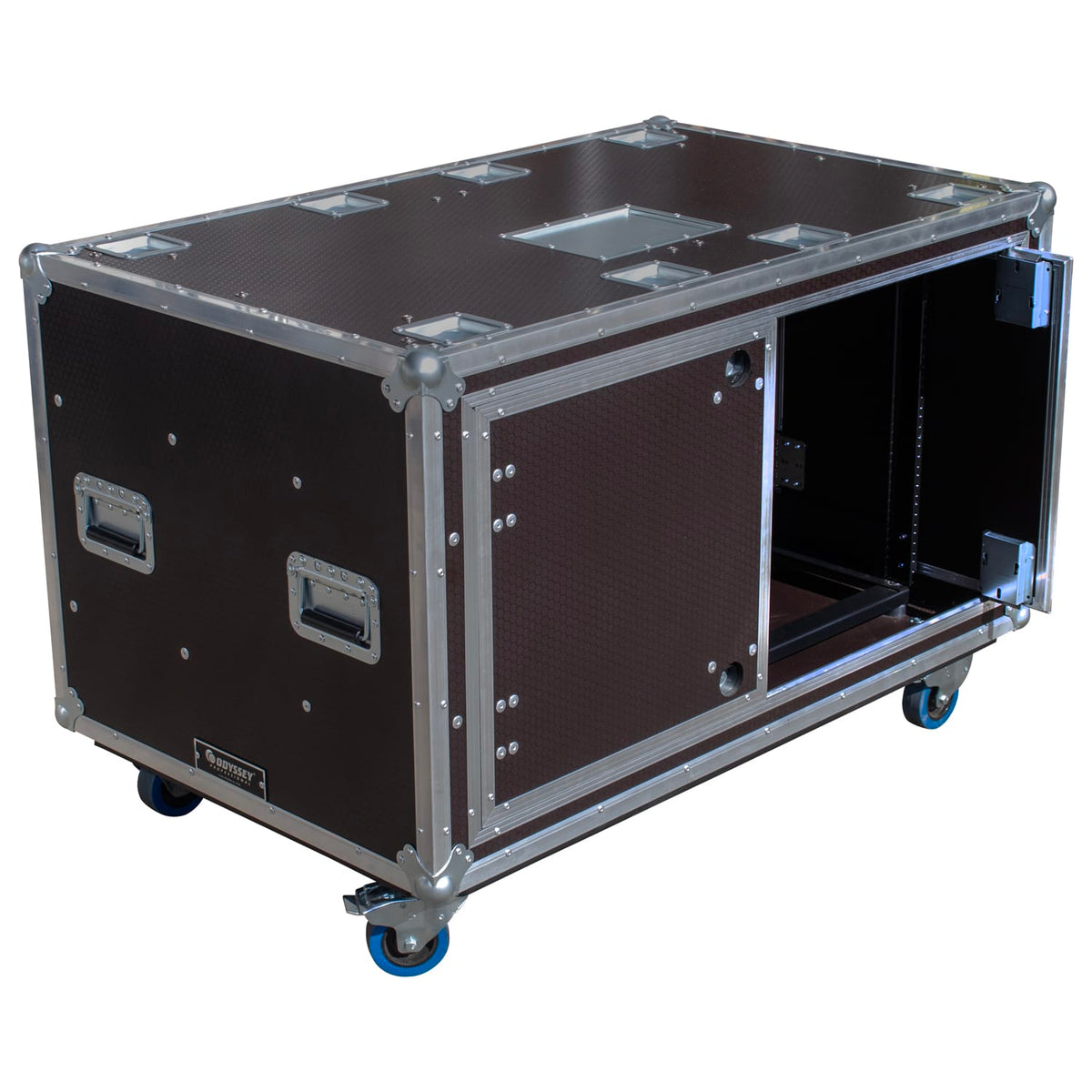 Odyssey OPSR2X12U483032WBRN - Odyssey Professional 48" x 30" x 32" Dual 12U Brown Hex Board Slam Rack with Caster Wheels.