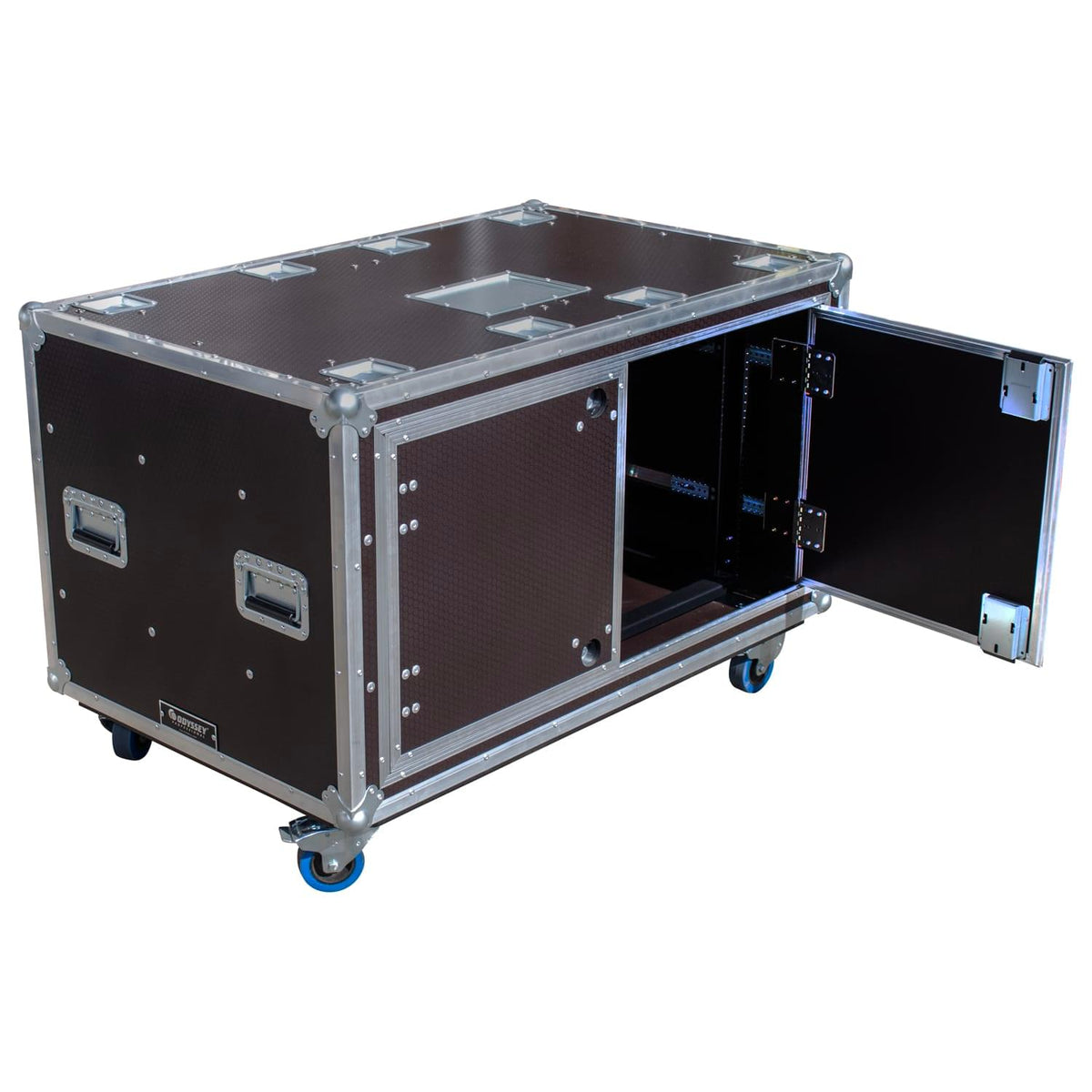 Odyssey OPSR2X12U483032WBRN - Odyssey Professional 48" x 30" x 32" Dual 12U Brown Hex Board Slam Rack with Caster Wheels.