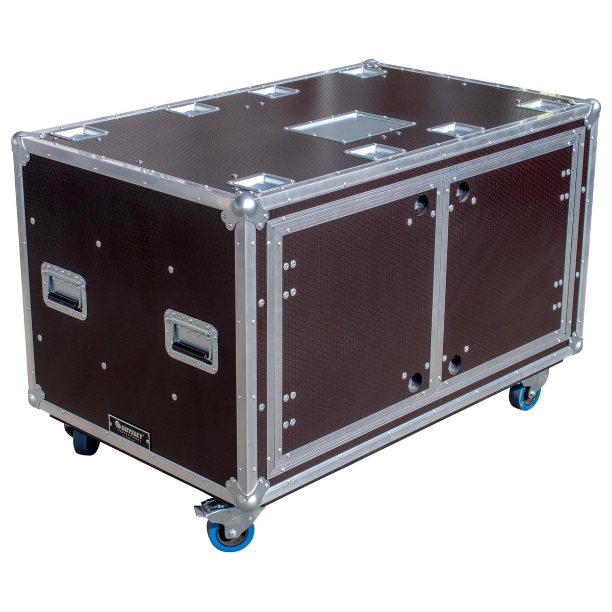Odyssey OPSR2X12U483032WBRN - Odyssey Professional 48" x 30" x 32" Dual 12U Brown Hex Board Slam Rack with Caster Wheels.