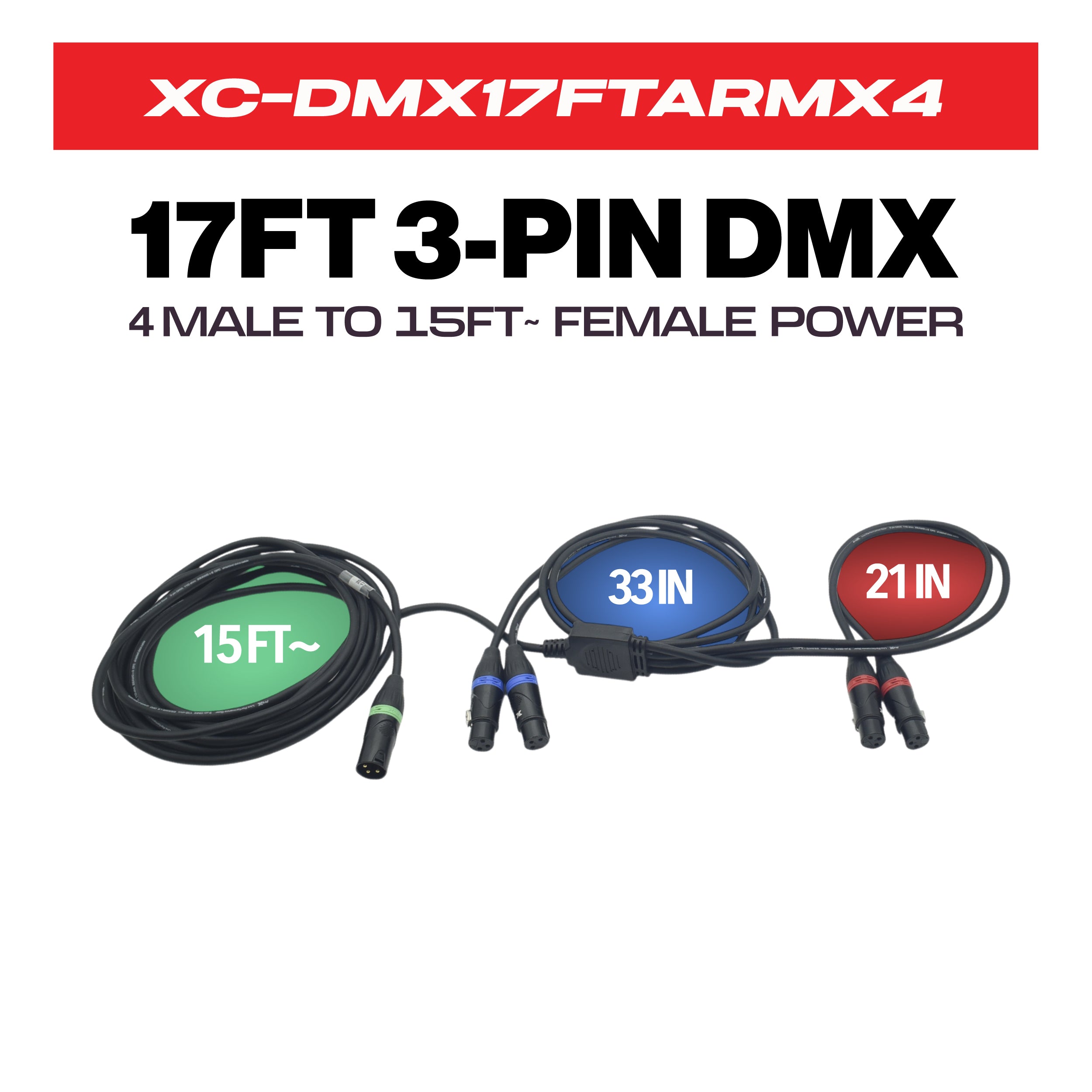 ProX 17FT 1 to 4 Outlet 3PIN DMX CABLE High Performance