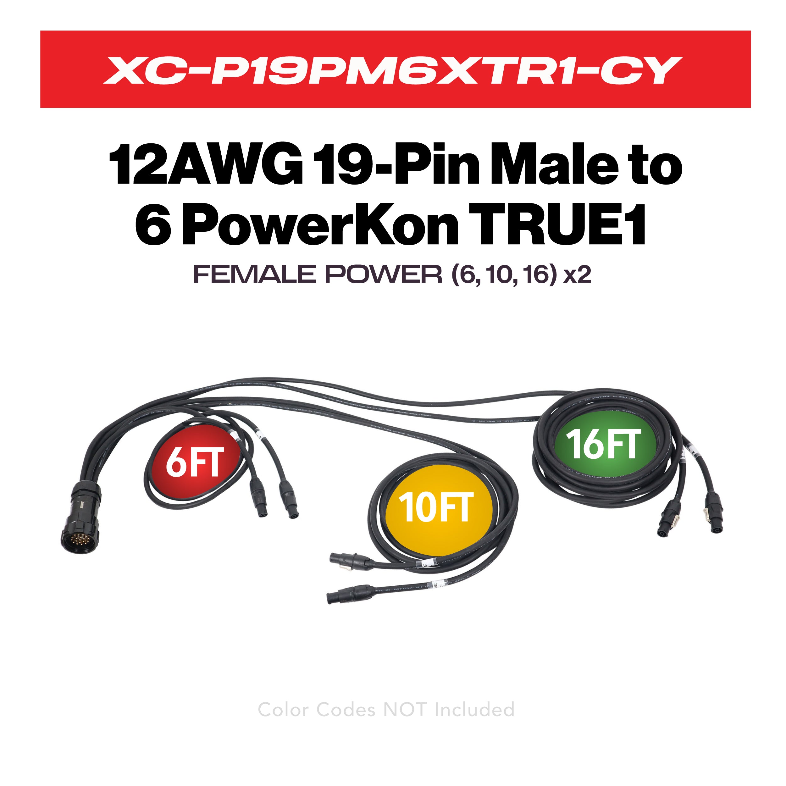 ProX 19-Pin Kupo WPS-5219LM to 6x Rean True1 2x 6ft 2x 10ft 2x 16ft SJOOW - 12AWG