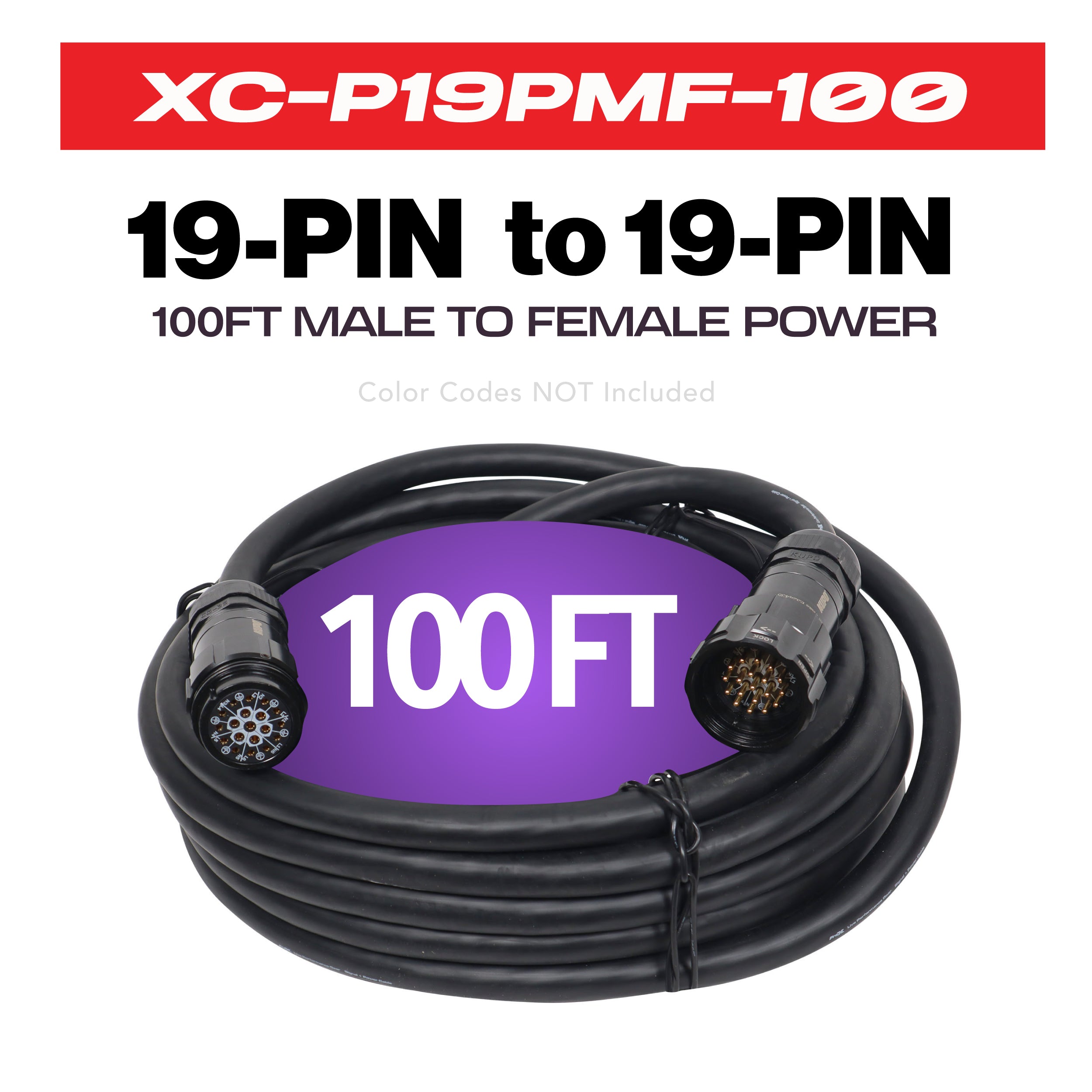 ProX Power Distribution 100Ft 19 Pin Male to Female 12 AWG Extension Cable