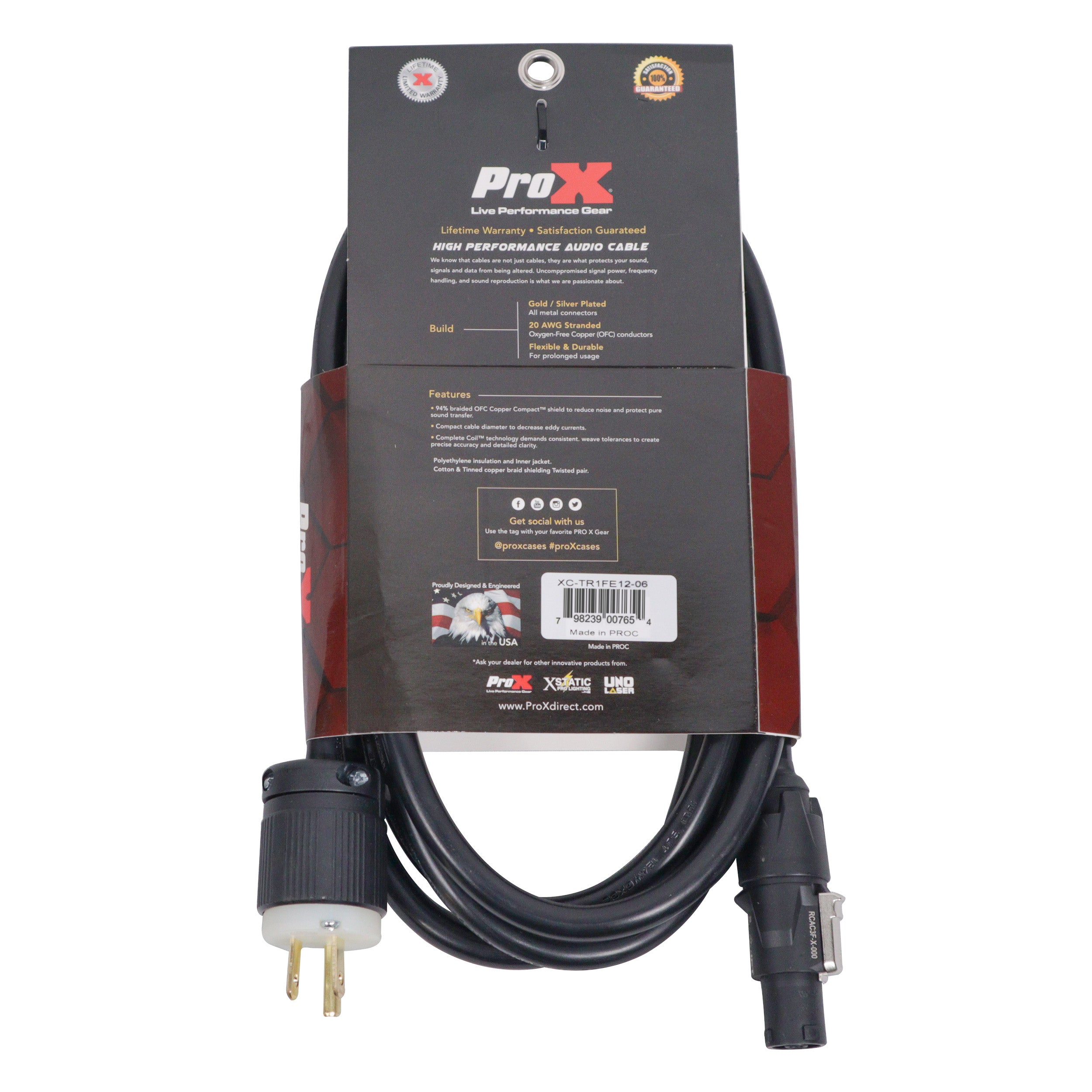 ProX 6FT 12AWG NEMA 5-15P Edison Male to REAN powerCON TRUE1 Female Locking Power Cable – IP65