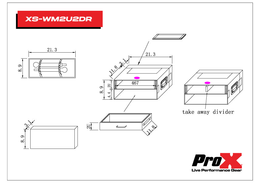 ProX Flight Case ATA Style Rack Case 12 In. Deep 2U W-2U Drawer