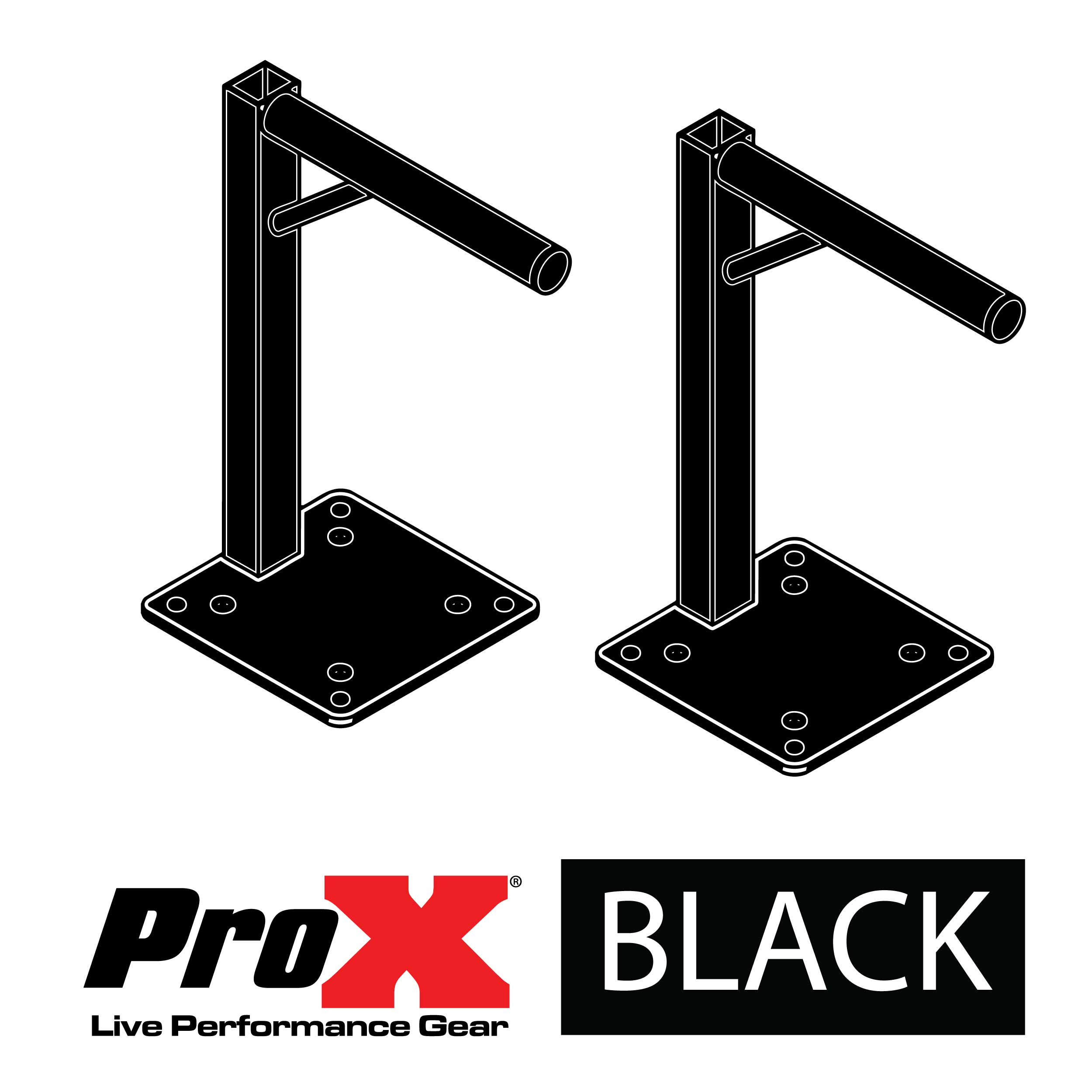 ProX Set of 2 Inverted Lighting Mount Top Plates with 24"H and 16"L, 2" OD Arm in Black
