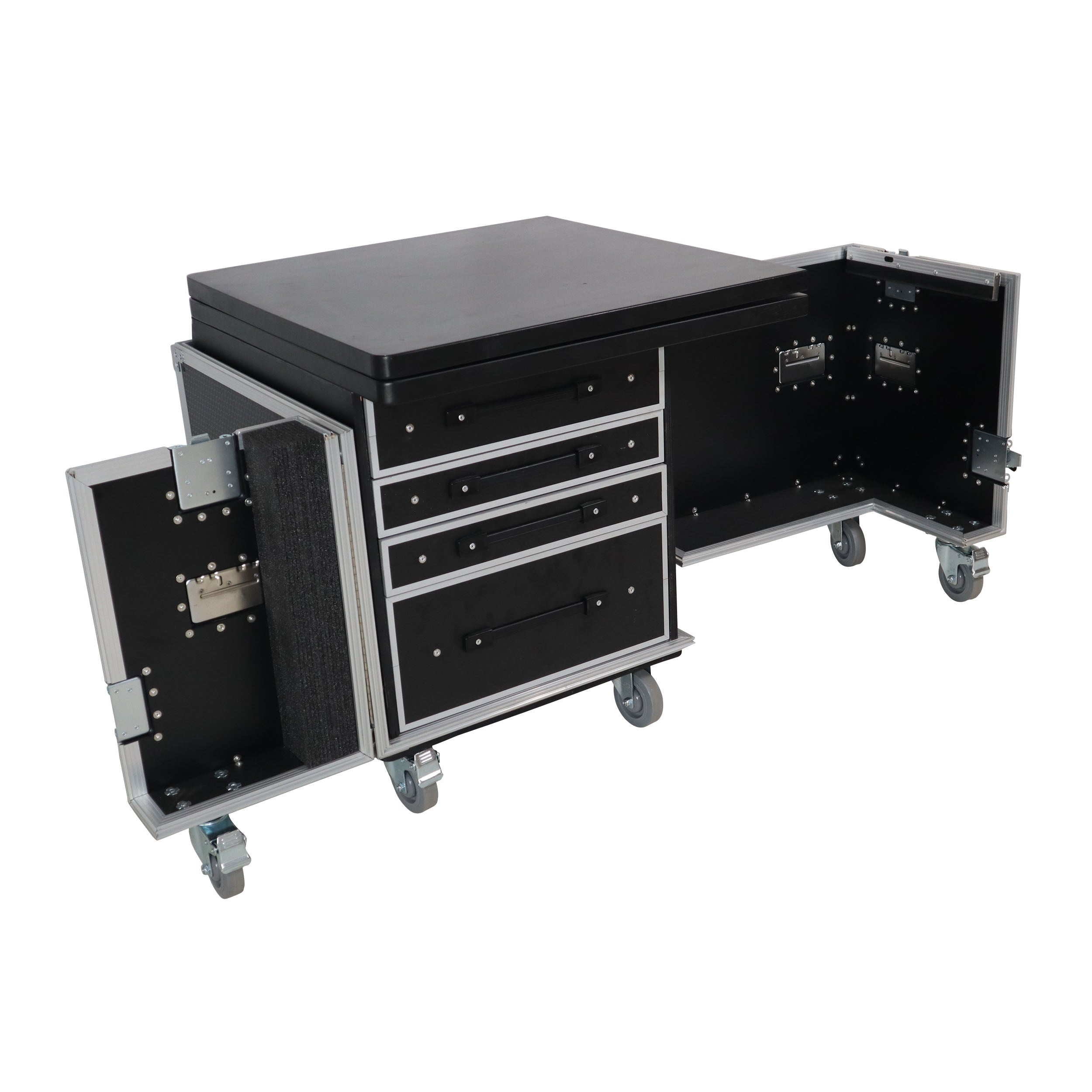 ProX Mobile Office Foldable Pro Desk Flight case Workstation 60x30" Table Top, Drawer and Wheels