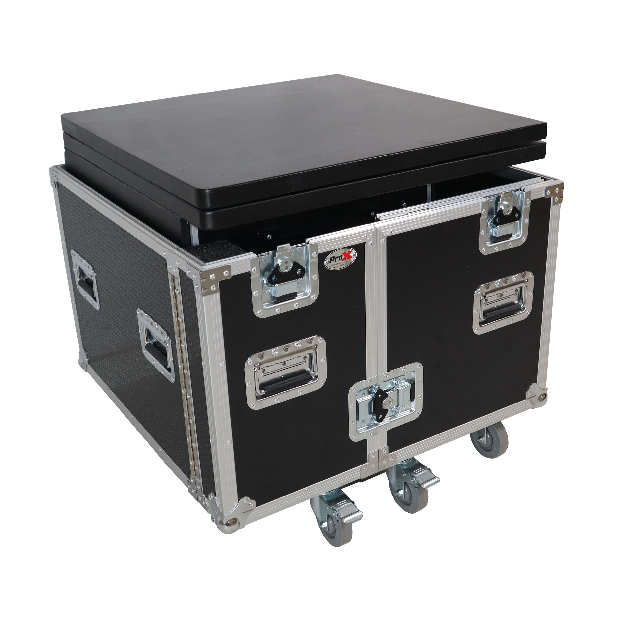 ProX Mobile Office Foldable Pro Desk Flight case Workstation 60x30" Table Top, Drawer and Wheels