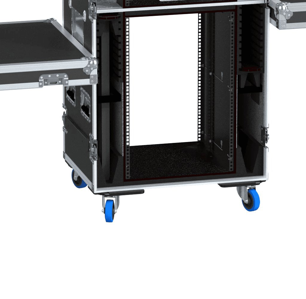 ProX Video Control Workstation Flight Case 16U + 5U Rack with Dual Side Tables & Triple Monitor Mount by Santosom.