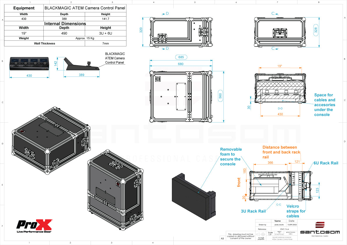 ProX Video Controller Flight Case for Blackmagic ATEM 1 M/E Camera Control Panel 3U + 6U by Santosom