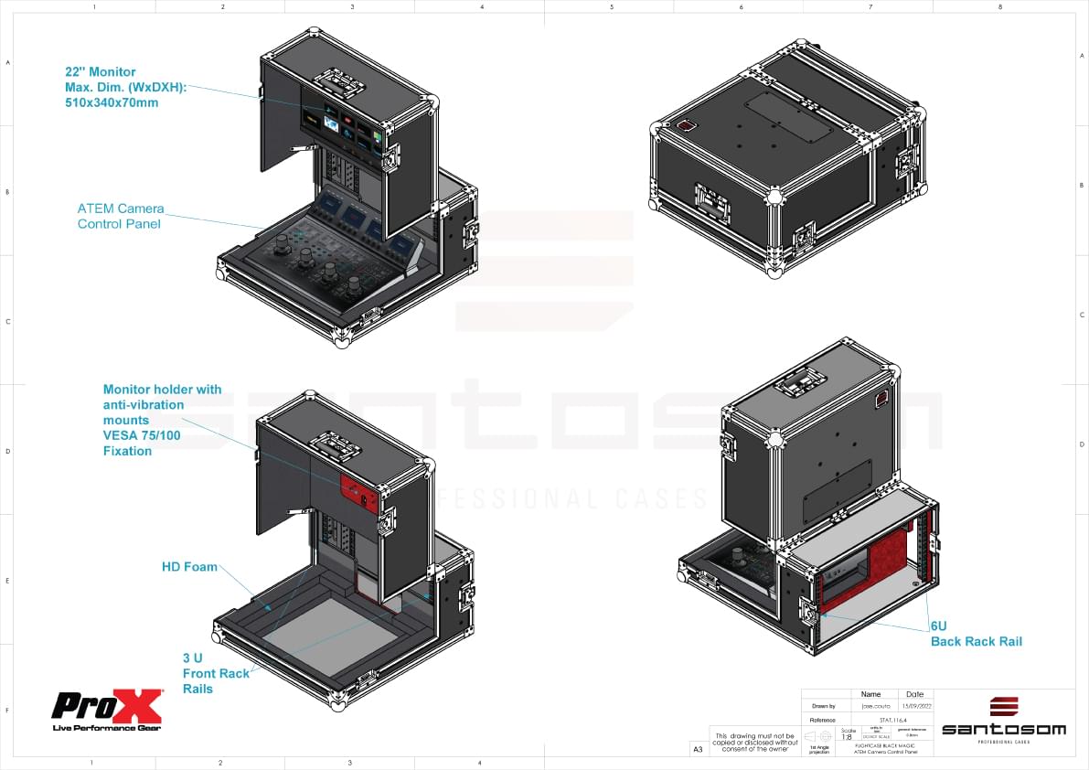 ProX Video Controller Flight Case for Blackmagic ATEM 1 M/E Camera Control Panel 3U + 6U by Santosom.