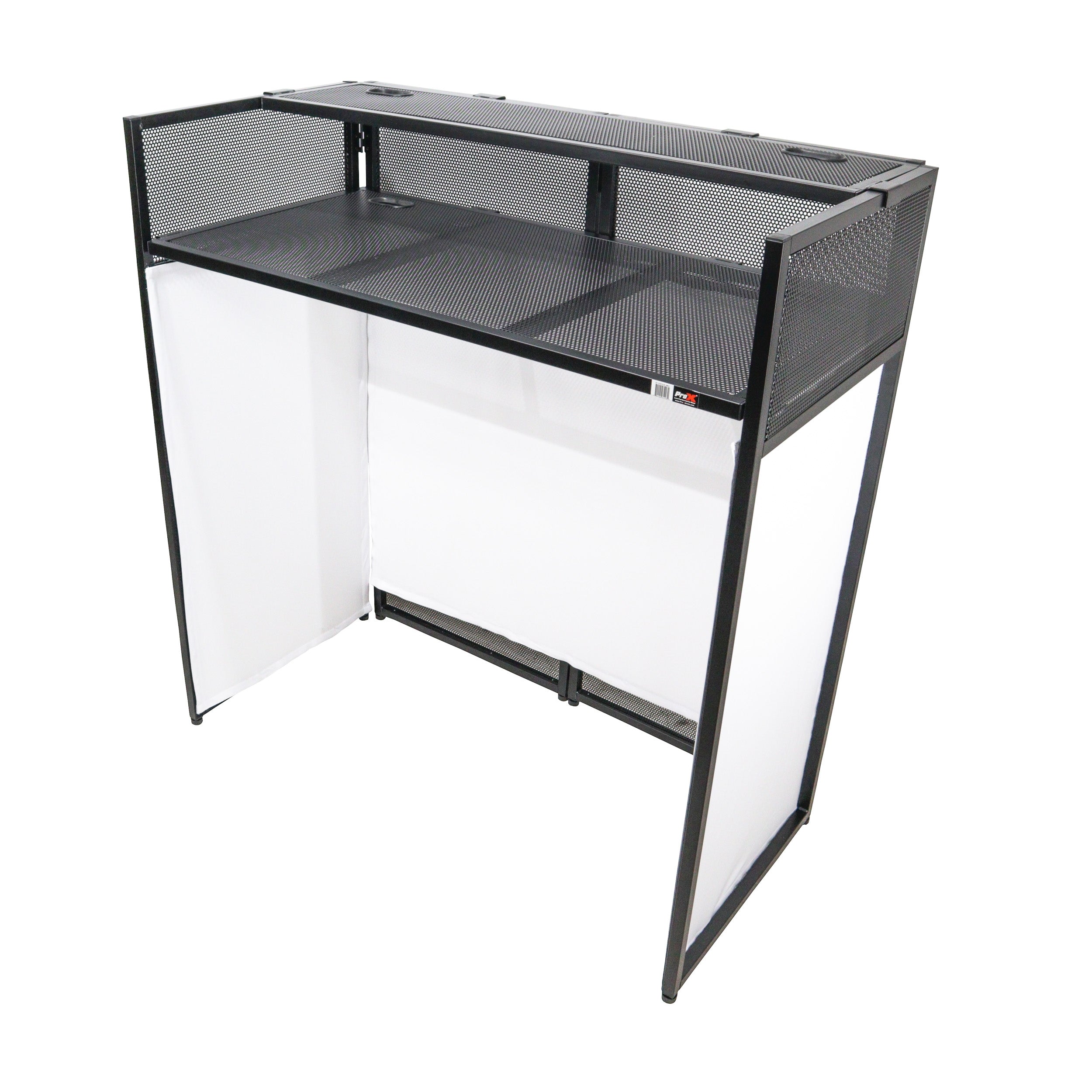 ProX XF-VISTABLMK2 - VISTA DJ Booth Facade Table Station with White and Black Scrim kit and Padded Travel Bag | Black Hardware
