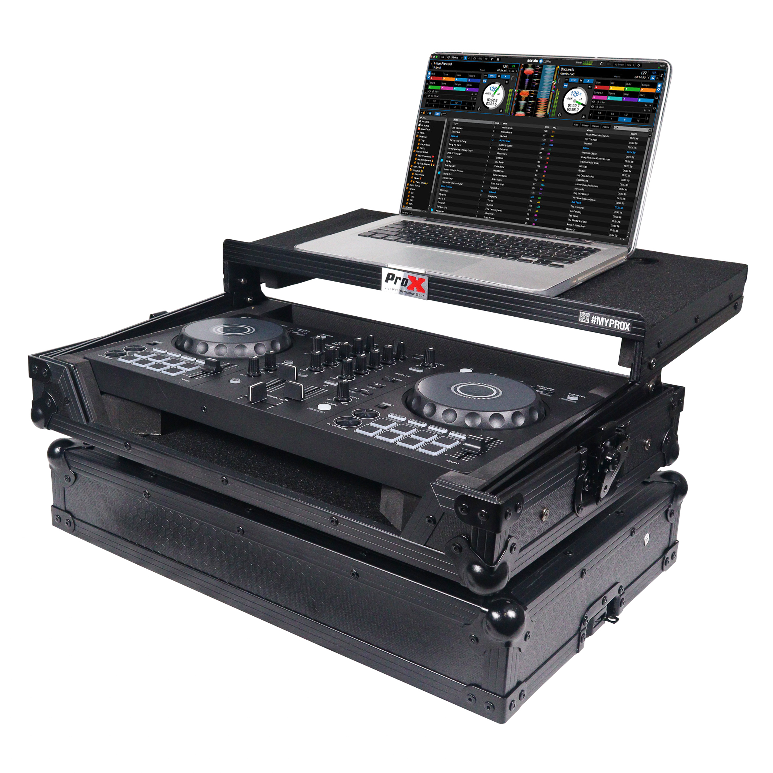 ProX X-DDJFLX4LTBL - ATA Flight Road Case For Pioneer DDJ-FLX4 DDJ-SB3 DDJ-400 DJ Controller with Laptop Shelf - Black