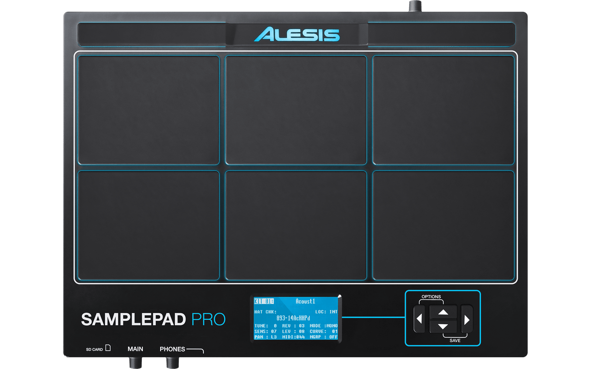 Alesis SamplePad Pro - 8-Pad Sample/Loop Player with 200+ Built In Sounds, 1-Dual/1-Single Zone Trigger Inputs and 1/8” Aux Input.