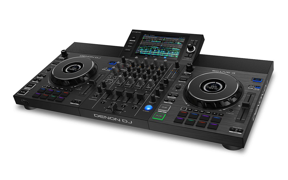 Denon DJ SC LIVE 4 - 4-Deck Standalone DJ Controller with 7” Touchscreen, Built-in Speakers, and Wi-Fi Connectivity.