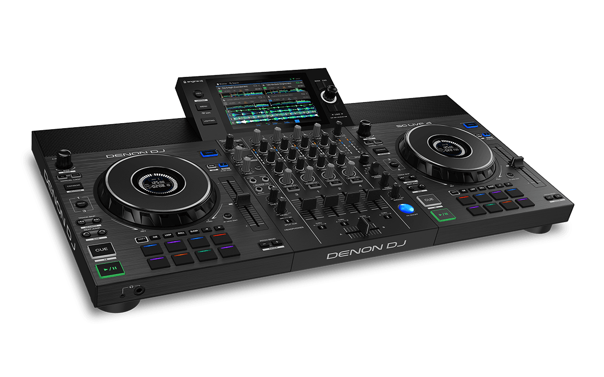Denon DJ SC LIVE 4 - 4-Deck Standalone DJ Controller with 7” Touchscreen, Built-in Speakers, and Wi-Fi Connectivity.