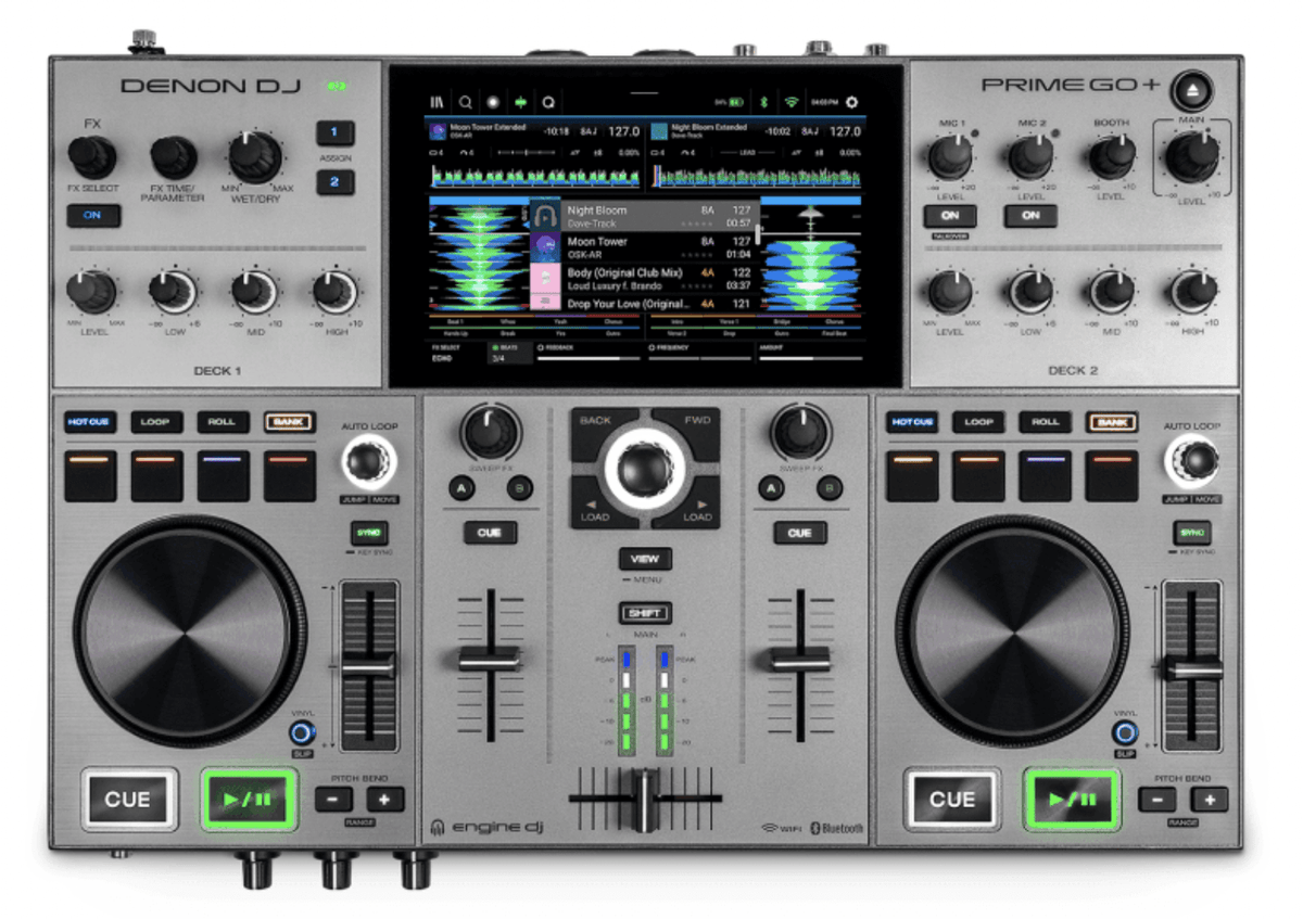 Denon DJ Prime GO+ - Rechargeable Battery-powered, Standalone DJ System with Wi-Fi Streaming.