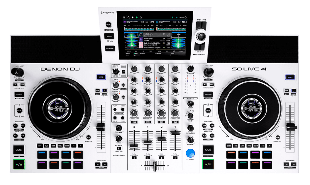 Denon DJ SC LIVE 4 WHITE - 4-Deck Standalone DJ Controller with 7” Touchscreen, Built-in Speakers, and Wi-Fi Connectivity (Limited White Edition).