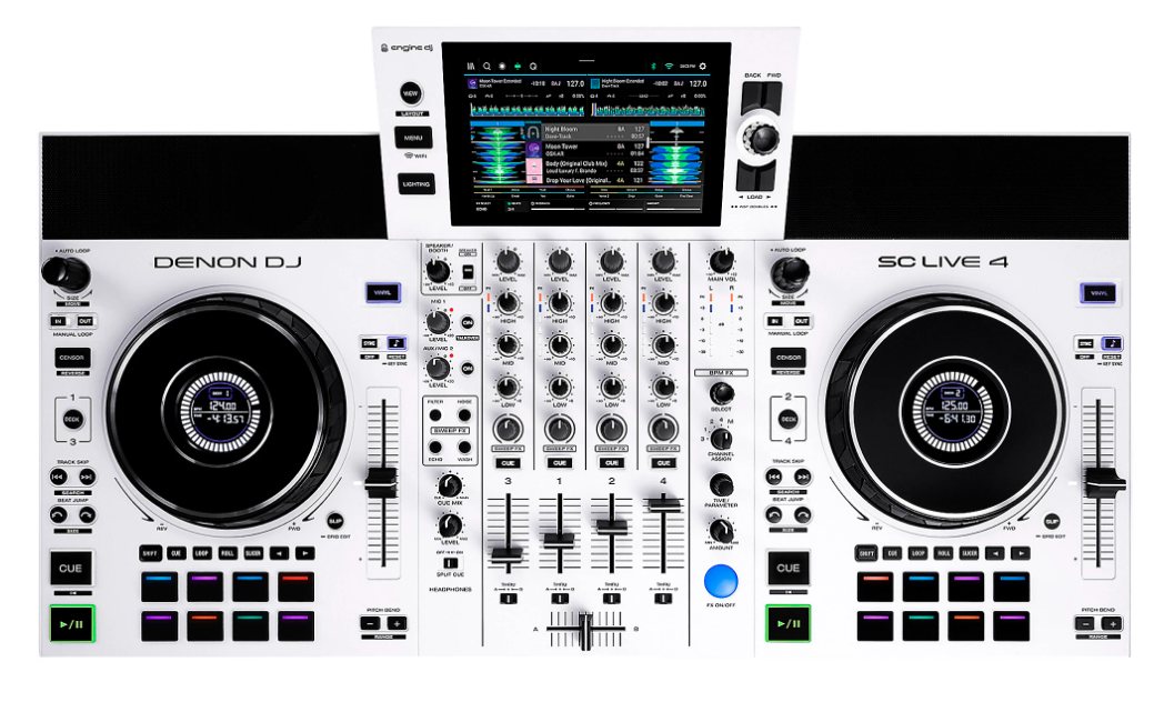 Denon DJ SC LIVE 4 WHITE - 4-Deck Standalone DJ Controller with 7” Touchscreen, Built-in Speakers, and Wi-Fi Connectivity (Limited White Edition)