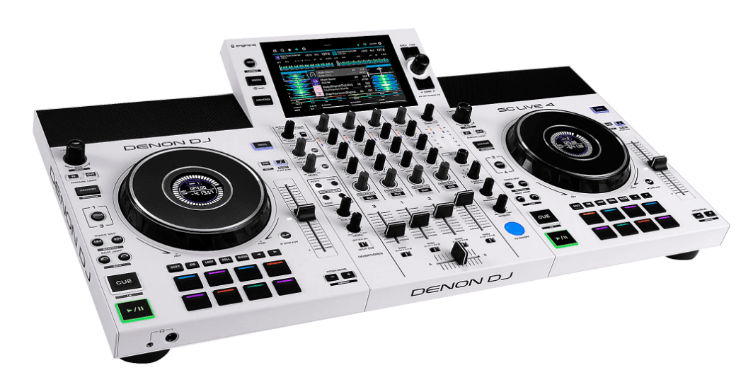 Denon DJ SC LIVE 4 WHITE - 4-Deck Standalone DJ Controller with 7” Touchscreen, Built-in Speakers, and Wi-Fi Connectivity (Limited White Edition).