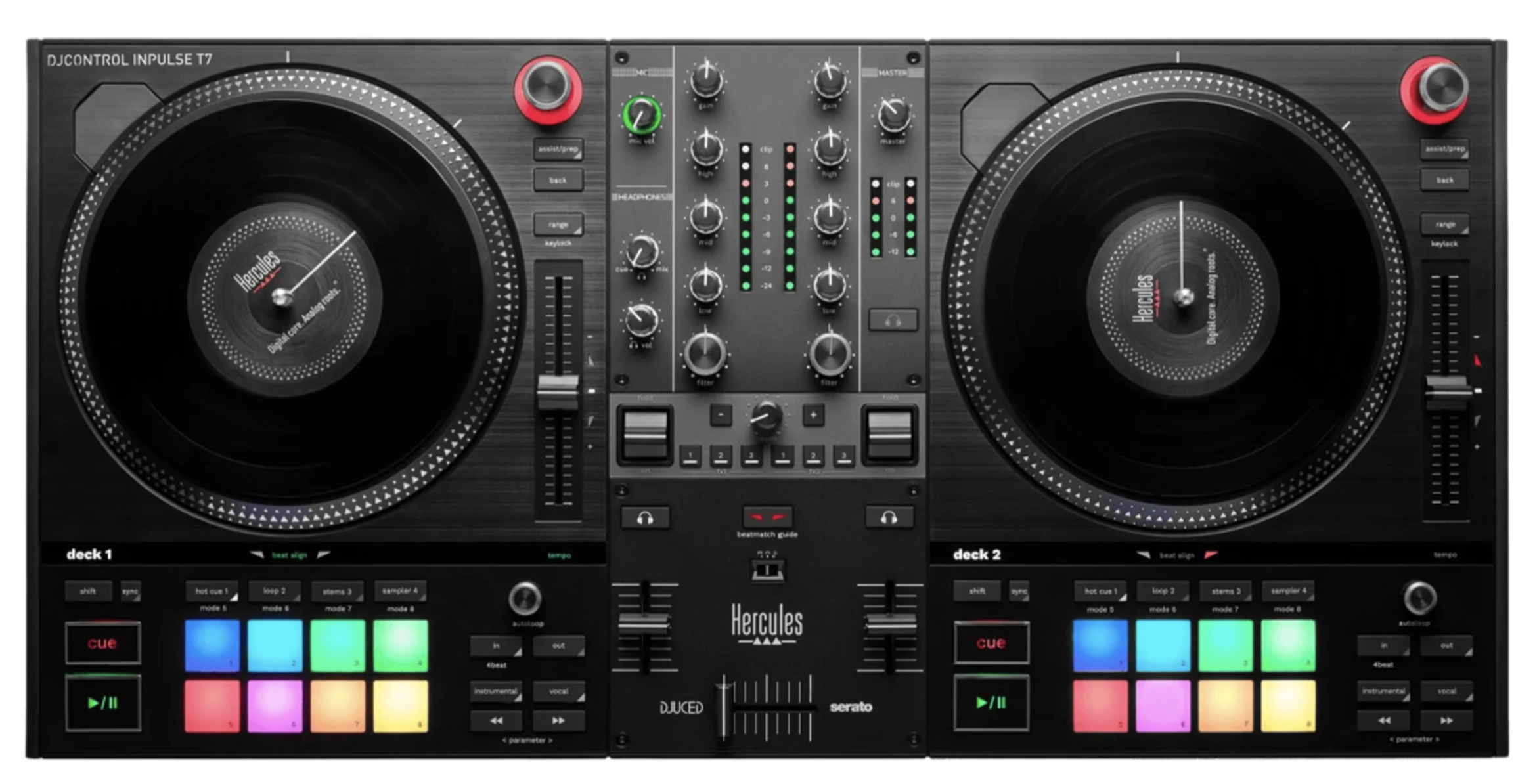 Hercules DJ Control Inpulse T7 - 2-Channel DJ Controller for Serato & Djuced with 7" spinning platters