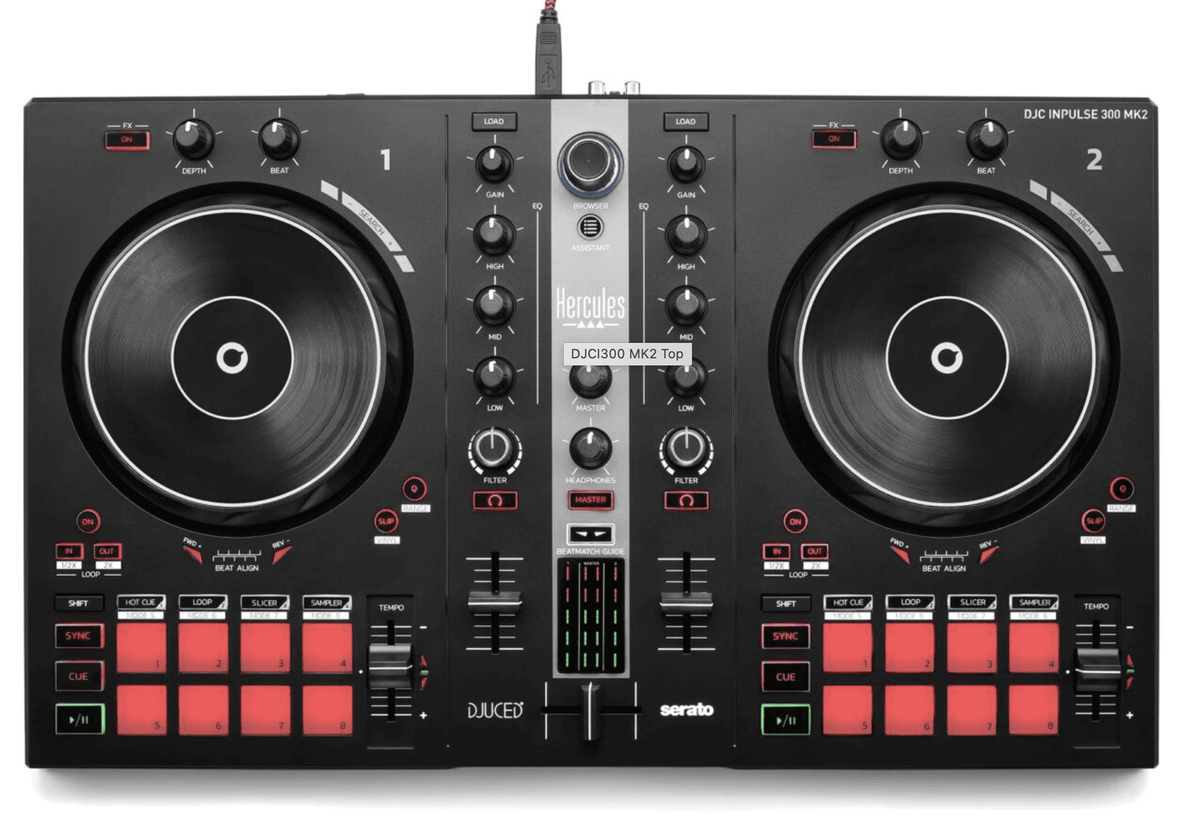 Hercules DJ Control Inpulse 300 MK2 - 2-Channel DJ Controller for Serato & Djuced with Built-in-light Guides for Learning DJs.
