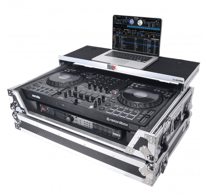 ProX XS-DDJFLX10WLT - Flight Style Road Case For Pioneer DDJ-FLX10 or DDJ-GRV6 DJ Controller with Laptop Shelf 1U Rack Space and Wheels.