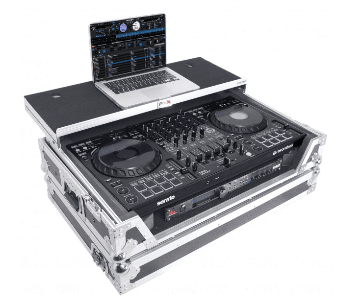 ProX XS-DDJFLX10WLT - Flight Style Road Case For Pioneer DDJ-FLX10 or DDJ-GRV6 DJ Controller with Laptop Shelf 1U Rack Space and Wheels.