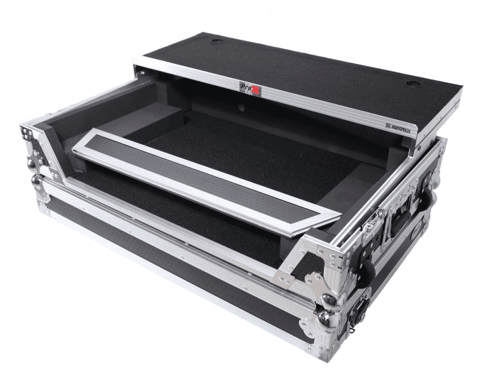 ProX XS-DDJFLX10WLT - Flight Style Road Case For Pioneer DDJ-FLX10 or DDJ-GRV6 DJ Controller with Laptop Shelf 1U Rack Space and Wheels.