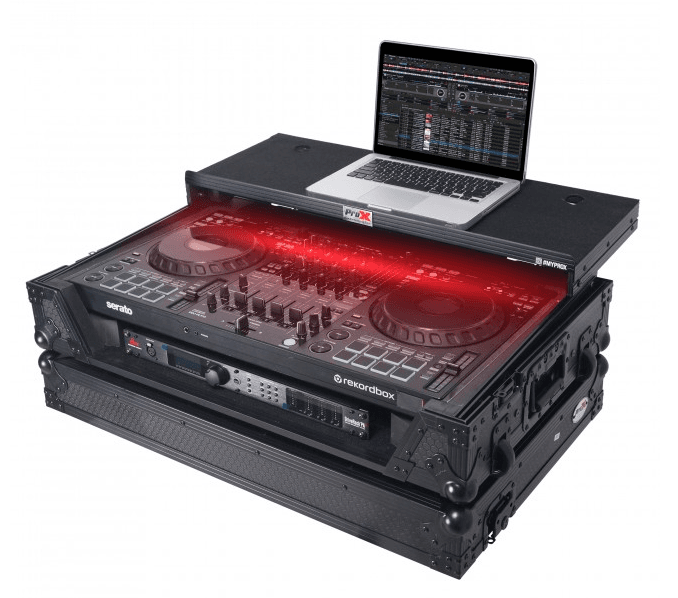 ProX XS-DDJFLX10WLTBLLED - ATA Flight Style Road Case For Pioneer DDJ-FLX10 or DDJ-GRV6 with Laptop Shelf 1U Rack Space Wheels and LED Black Finish.