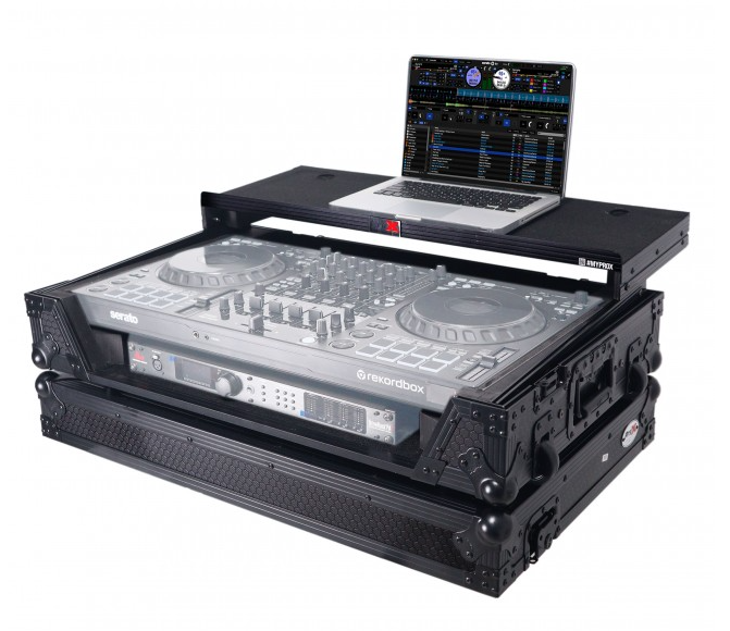 ProX XS-DDJFLX10WLTBLLED - ATA Flight Style Road Case For Pioneer DDJ-FLX10 or DDJ-GRV6 with Laptop Shelf 1U Rack Space Wheels and LED Black Finish