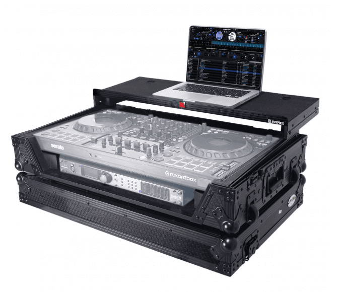 ProX XS-DDJFLX10WLTBLLED - ATA Flight Style Road Case For Pioneer DDJ-FLX10 or DDJ-GRV6 with Laptop Shelf 1U Rack Space Wheels and LED Black Finish.