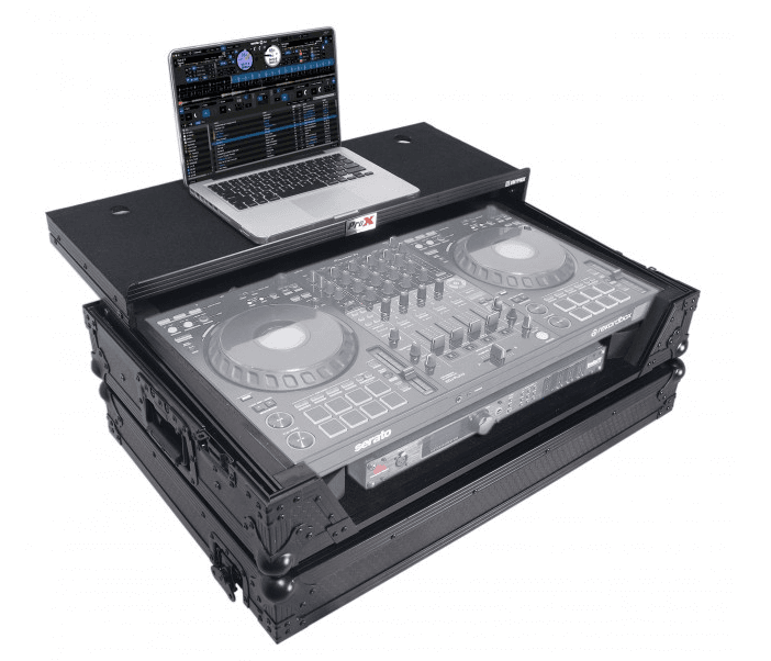 ProX XS-DDJFLX10WLTBLLED - ATA Flight Style Road Case For Pioneer DDJ-FLX10 or DDJ-GRV6 with Laptop Shelf 1U Rack Space Wheels and LED Black Finish.