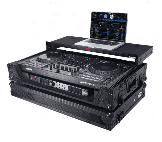 ProX XS-DDJFLX10WLTBLLED - ATA Flight Style Road Case For Pioneer DDJ-FLX10 or DDJ-GRV6 with Laptop Shelf 1U Rack Space Wheels and LED Black Finish.