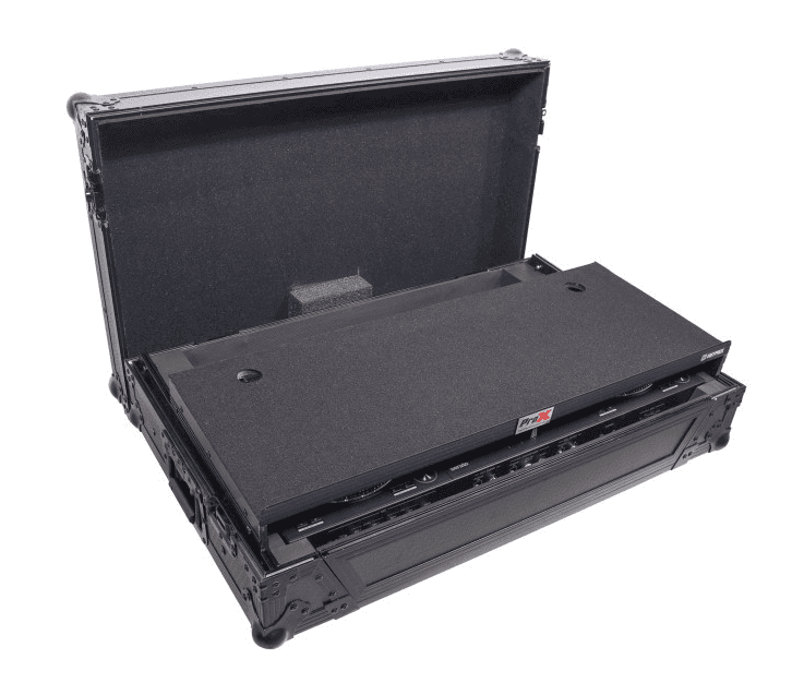 ProX XS-DDJFLX10WLTBLLED - ATA Flight Style Road Case For Pioneer DDJ-FLX10 or DDJ-GRV6 with Laptop Shelf 1U Rack Space Wheels and LED Black Finish.