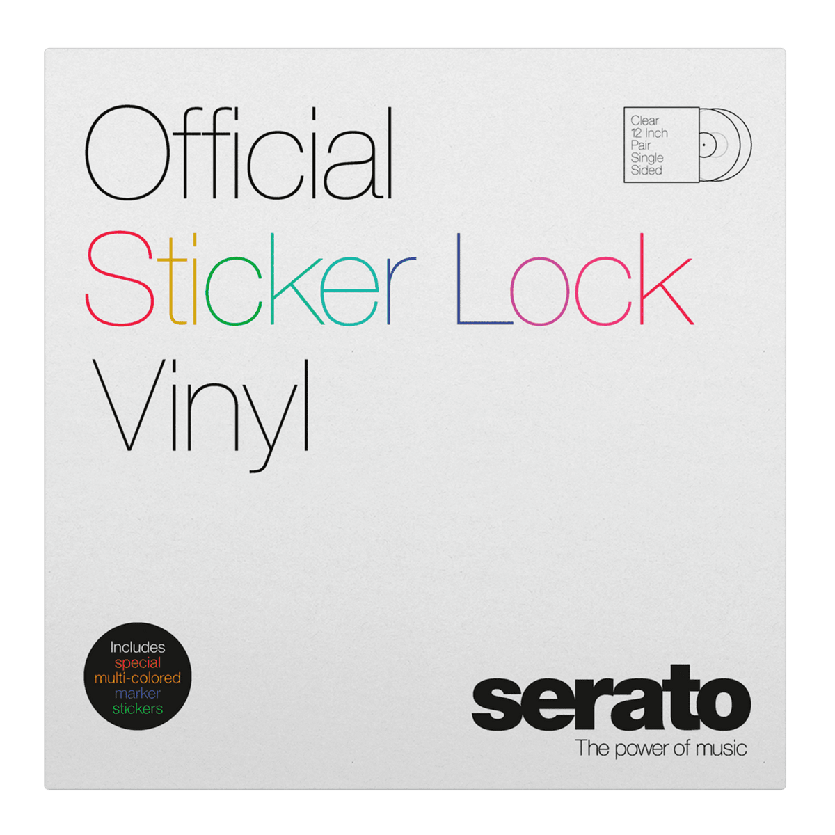 Serato 12" Sticker Lock - Single-sided Serato Control Vinyl 12" in Clear, with Special Marker Stickers in Multiple Colors (Pair).