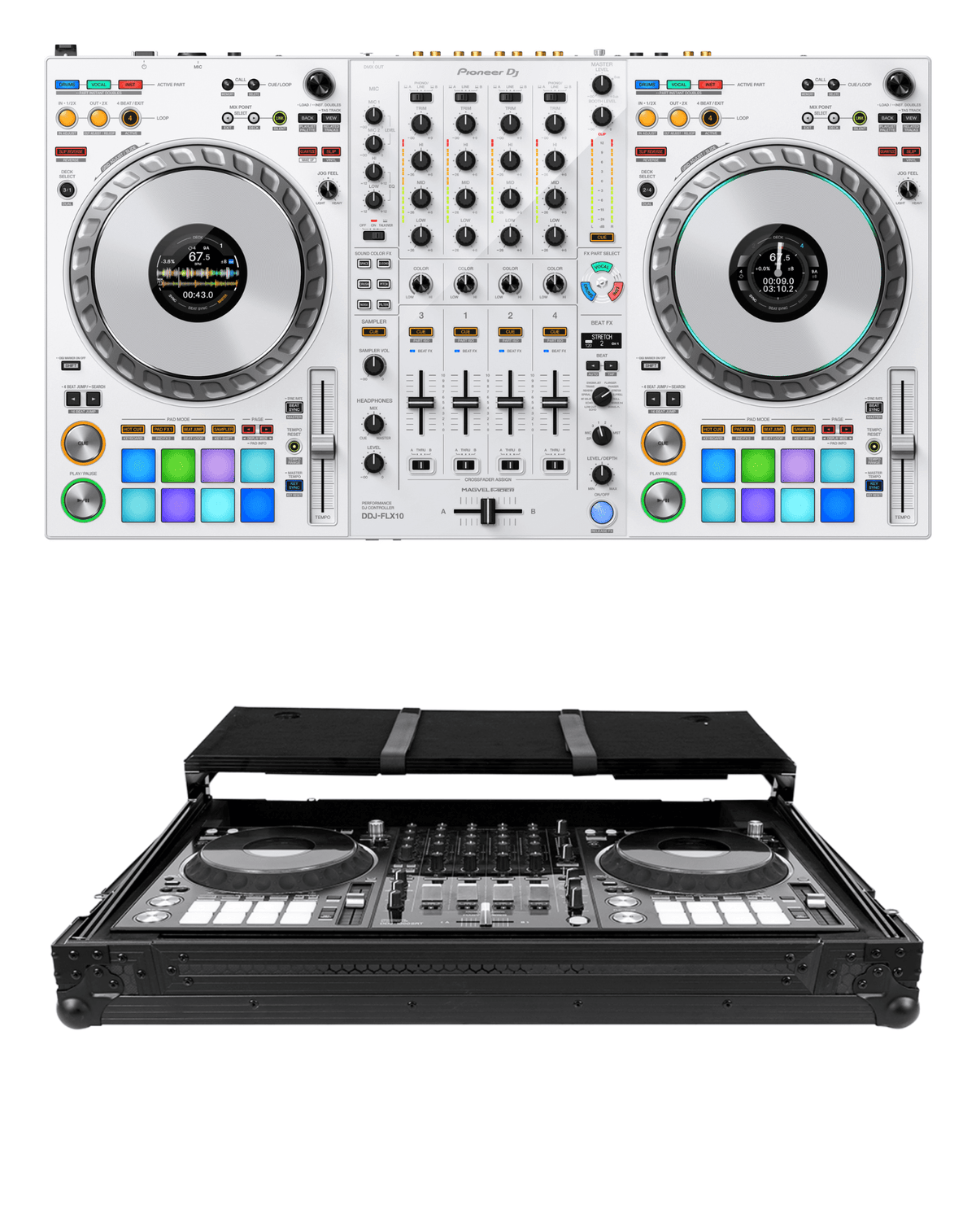Pioneer DJ DDJ-FLX10-W (White) + Headliner HL10013 Flight Case Bundle.