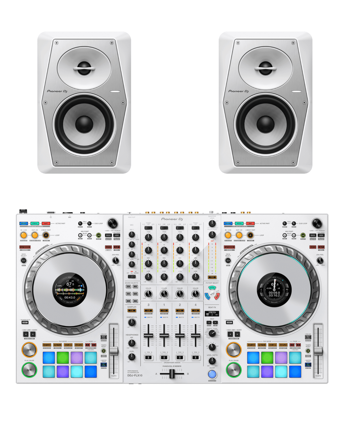 Pioneer DJ DDJ-FLX10-W (White) + 2x Pioneer DJ VM-50-W Bundle.