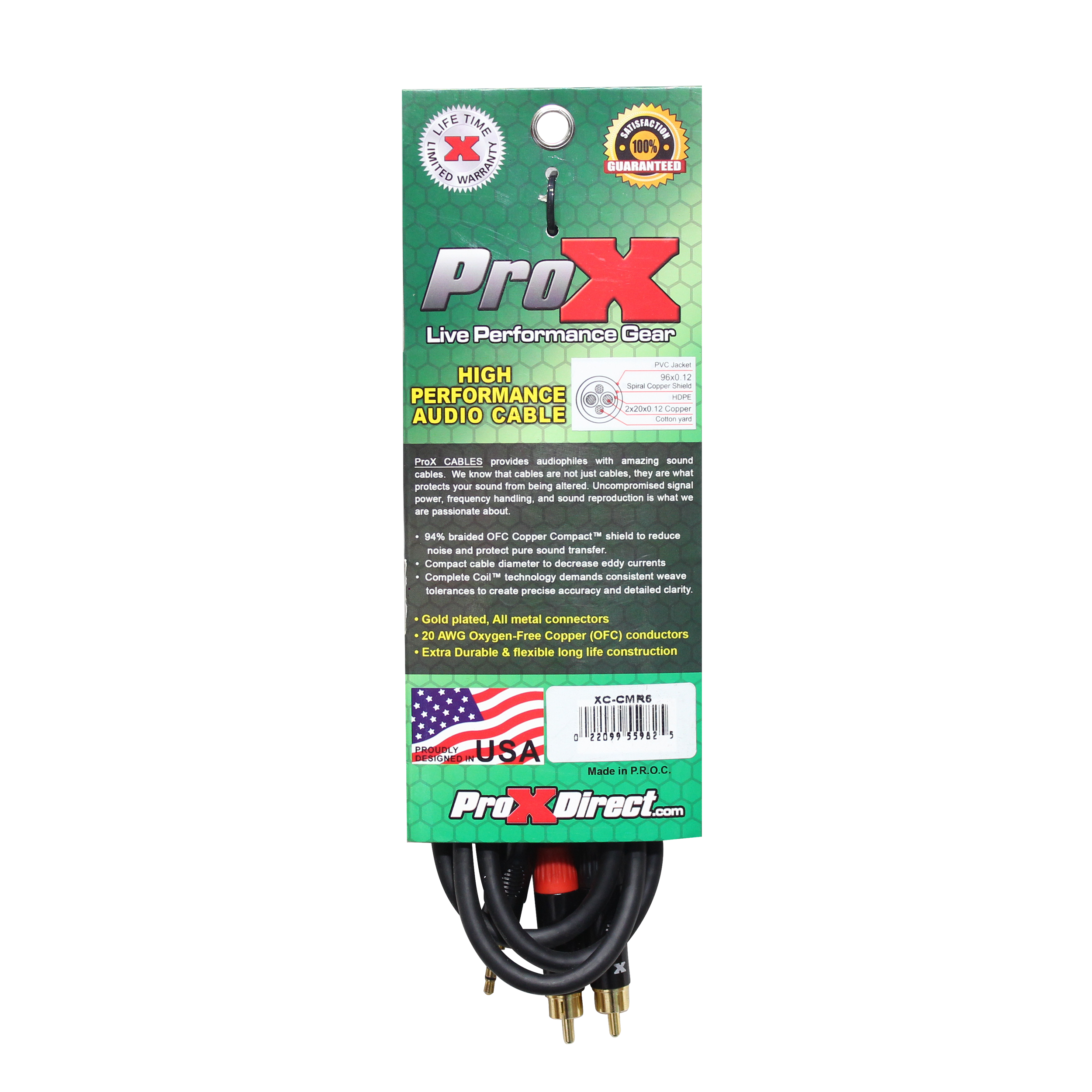 ProX XC-CMR06 - 3FT 3.5mm TRS to DUAL RCA-M CABLE